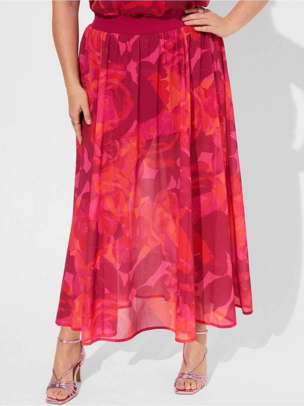 Torrid Fuchsia Coral Floral Maxi Skirt over Shorts Sz 3x Resort Tropical